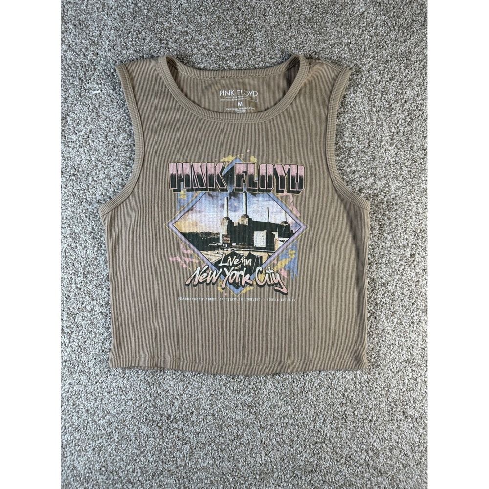 Pink Floyd Live in New York City Ribbed Graphic Tank Top Tan Brown Medium